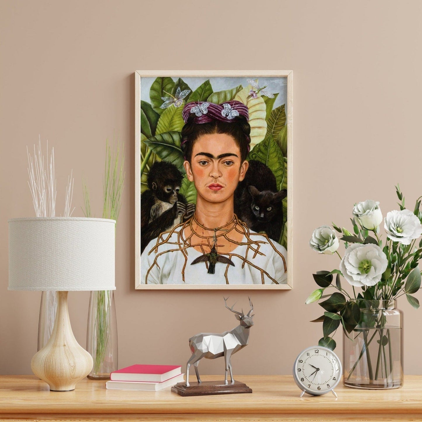 FRIDA KAHLO - Self - Portrait with Thorn Necklace & Hummingbird (Giclée Art Print) - Pathos Studio - Marketplace Listings