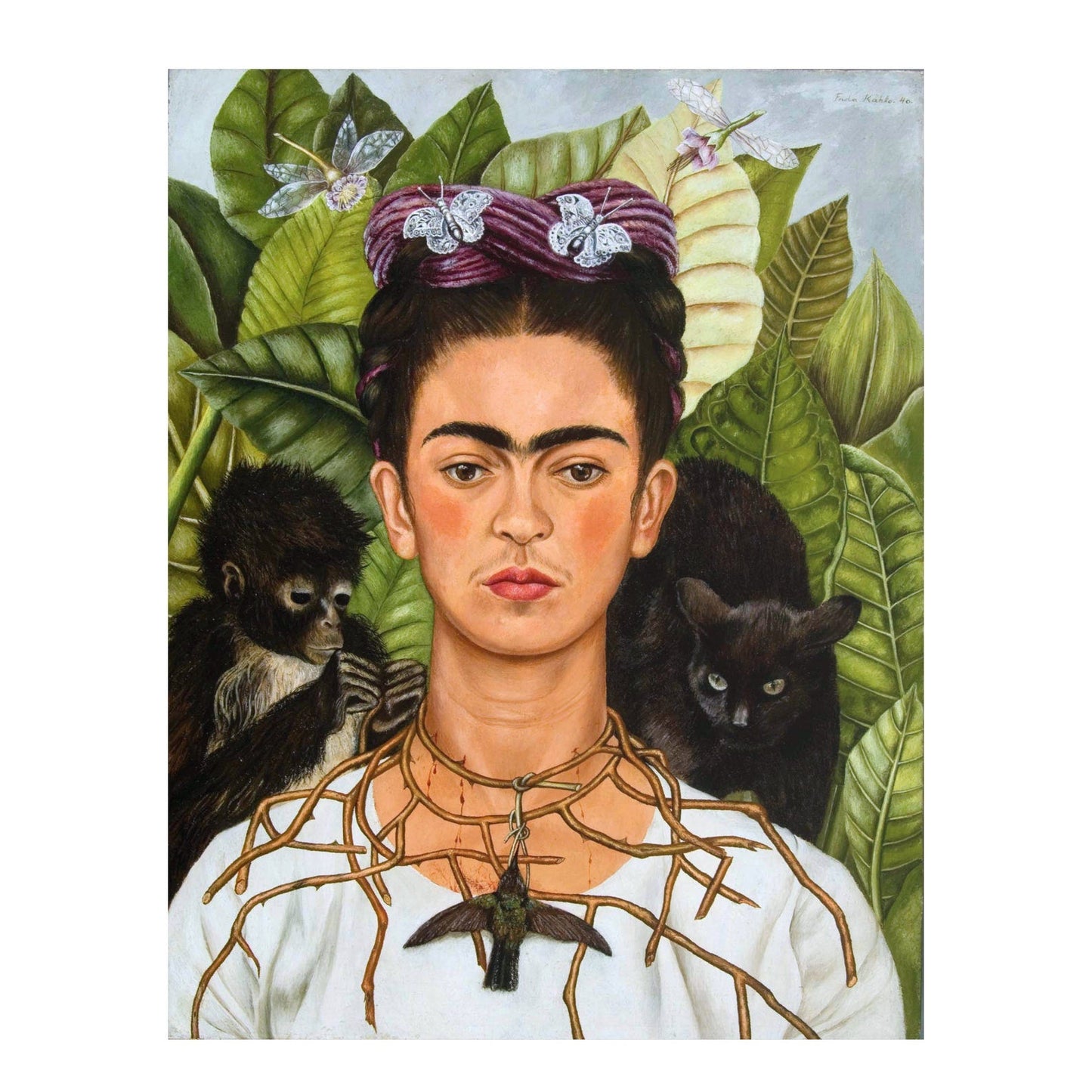 FRIDA KAHLO - Self - Portrait with Thorn Necklace & Hummingbird (Giclée Art Print) - Pathos Studio - Marketplace Listings