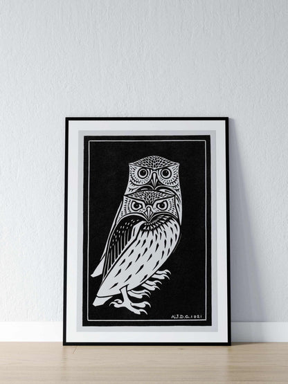 JULIE DE GRAAG - Two Owls (Giclée Art Print) - Pathos Studio - Marketplace Listings