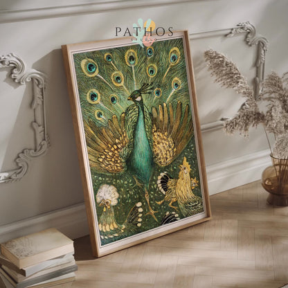 Peacock with Chickens