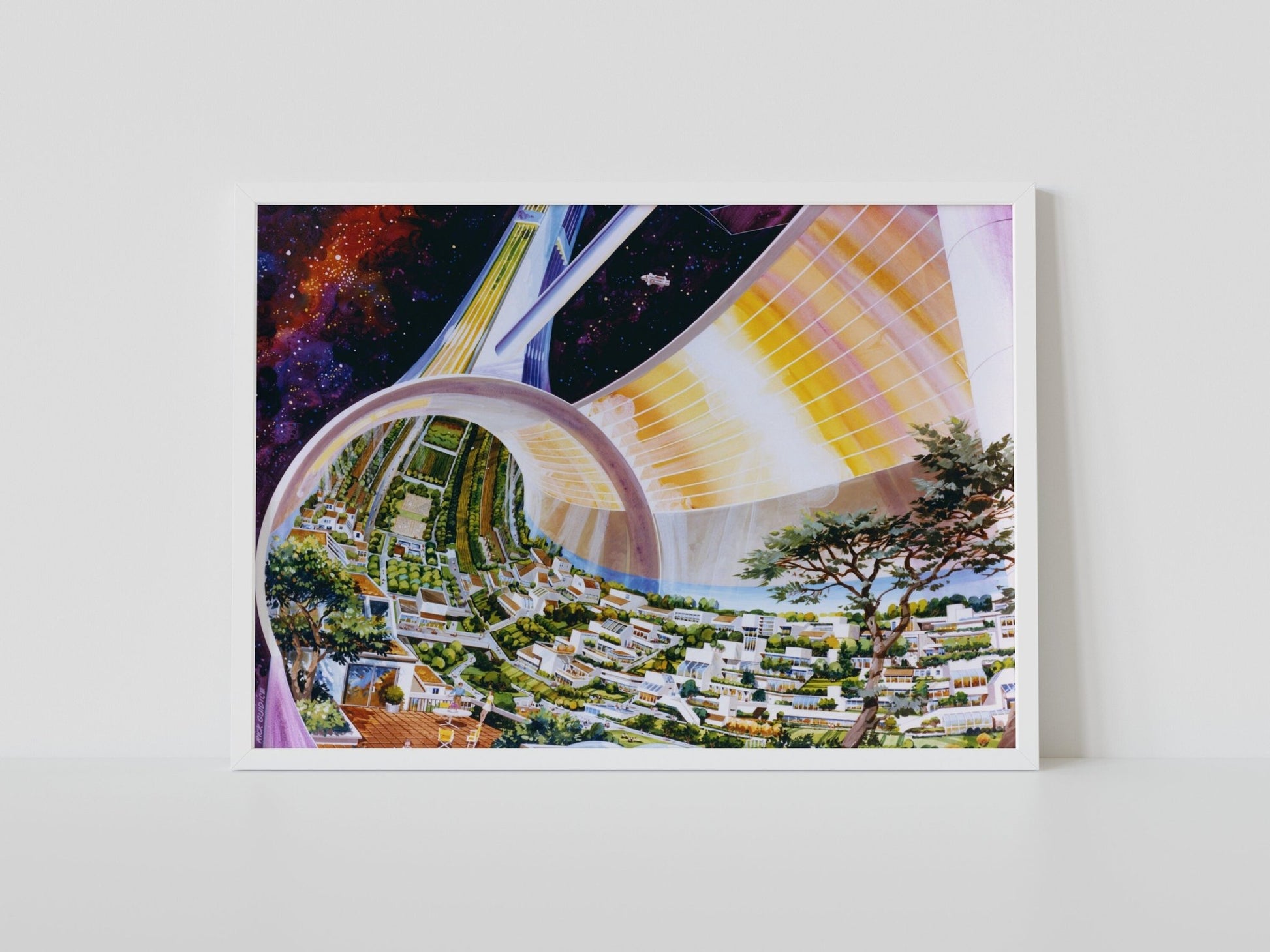 Space Colony Art - Construction Along Torus Rim - Pathos Studio - Art Prints