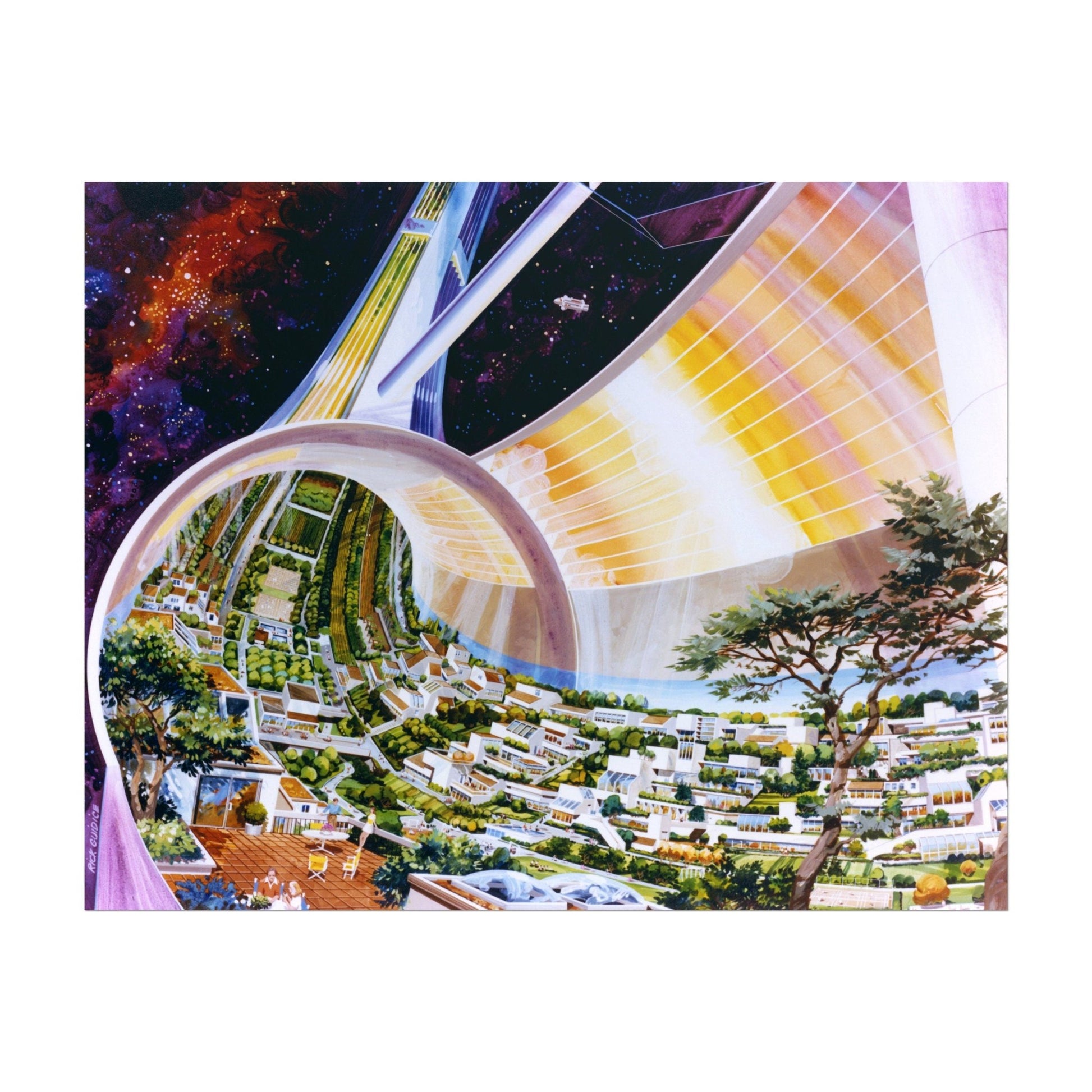 Space Colony Art - Construction Along Torus Rim - Pathos Studio - Art Prints