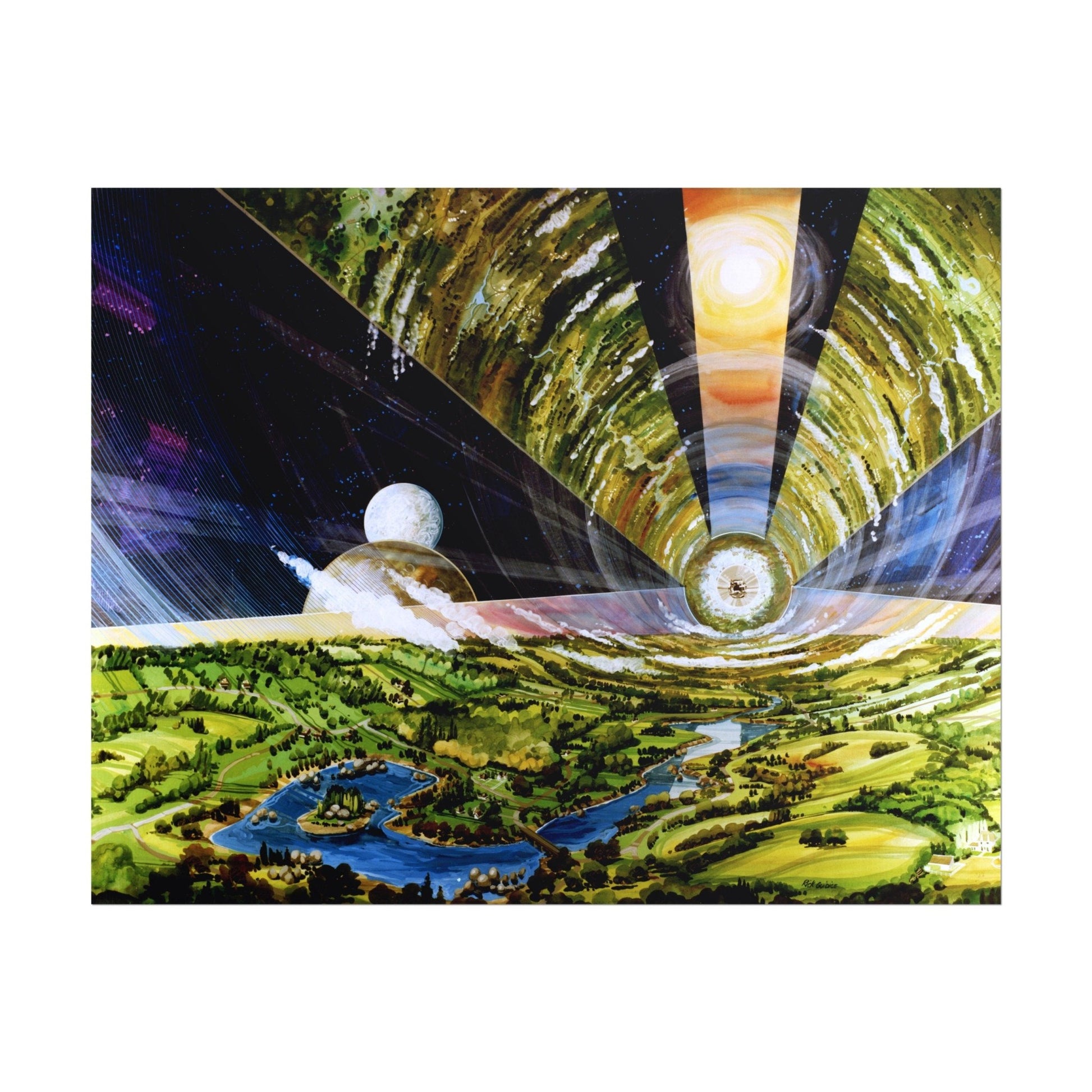 Space Colony Art - O'Neill Cylinder Interior - Pathos Studio - Art Prints