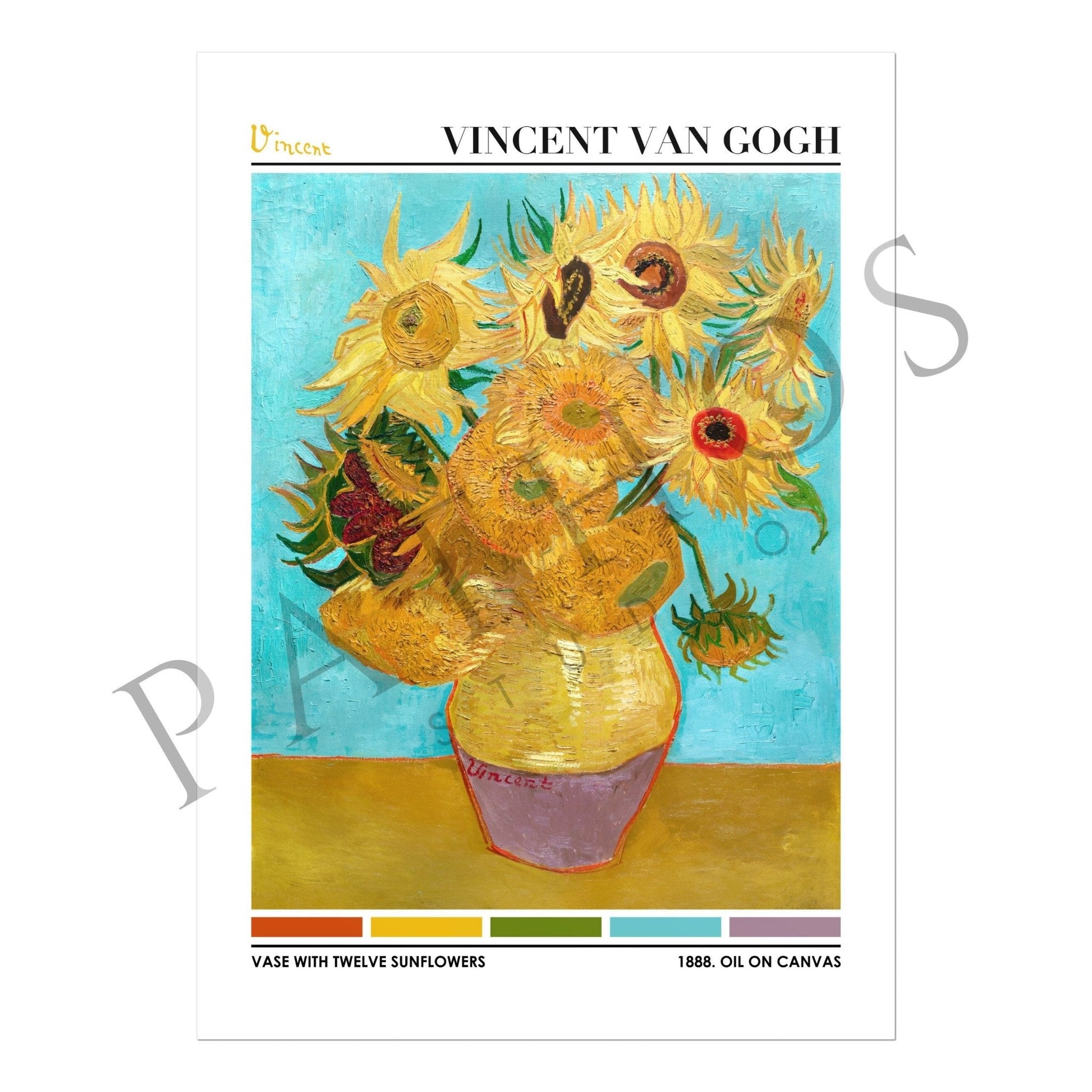 VINCENT VAN GOGH - Vase with Twelve Sunflowers (Color Palette Print) - Pathos Studio - Art Prints