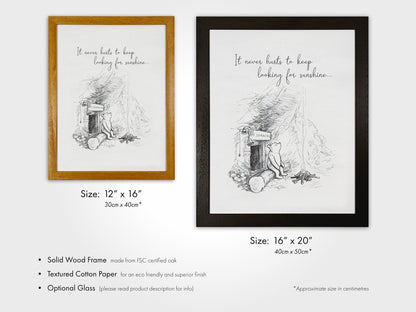 WINNIE THE POOH - 'Looking For Sunshine' Inspirational Quote - Pathos Studio - Art Prints