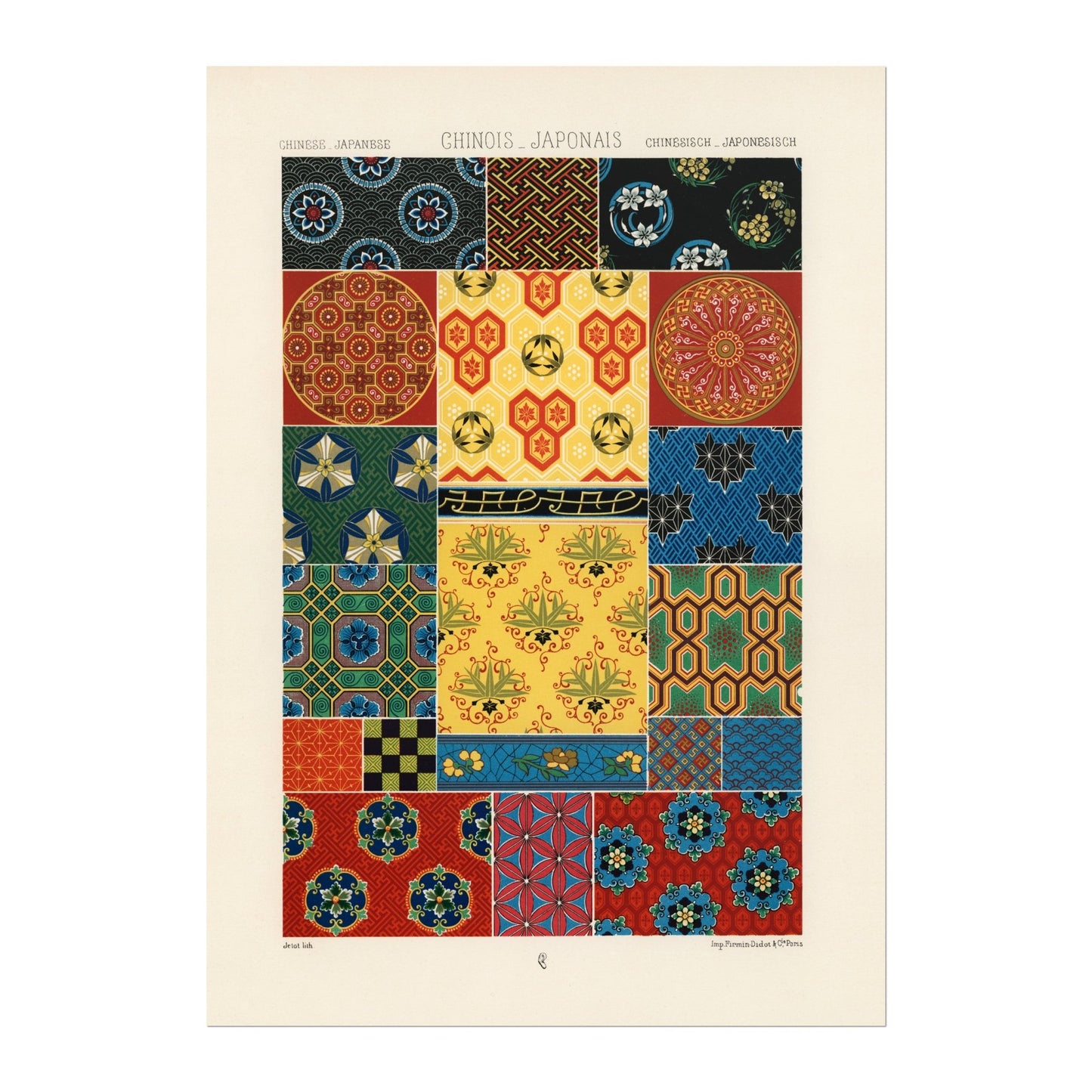 ALBERT RACINET - Chinese & Japanese Pattern Lithograph from 'L'ornement Polychrome' 2 (Giclée Art Print) - Pathos Studio - Art Prints