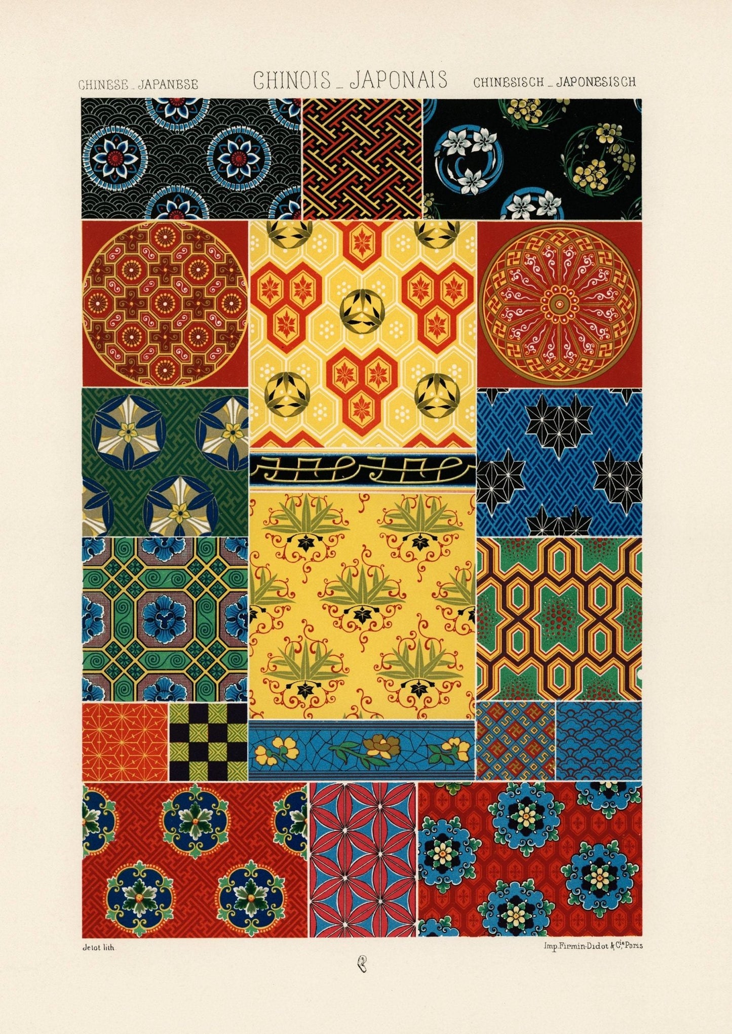 ALBERT RACINET - Chinese & Japanese Pattern Lithograph from 'L'ornement Polychrome'