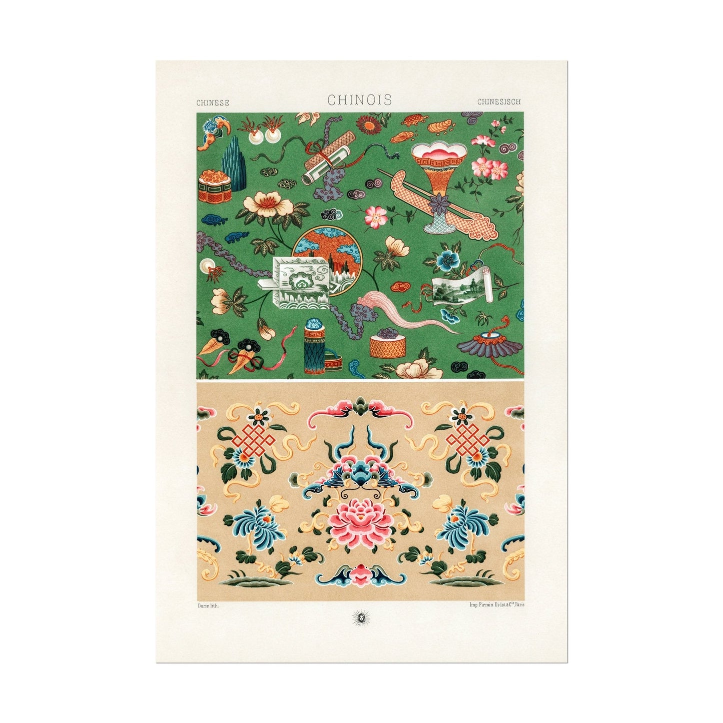 ALBERT RACINET - Chinese Pattern Lithograph from 'L'ornement Polychrome' - Pathos Studio - Posters, Prints, & Visual Artwork