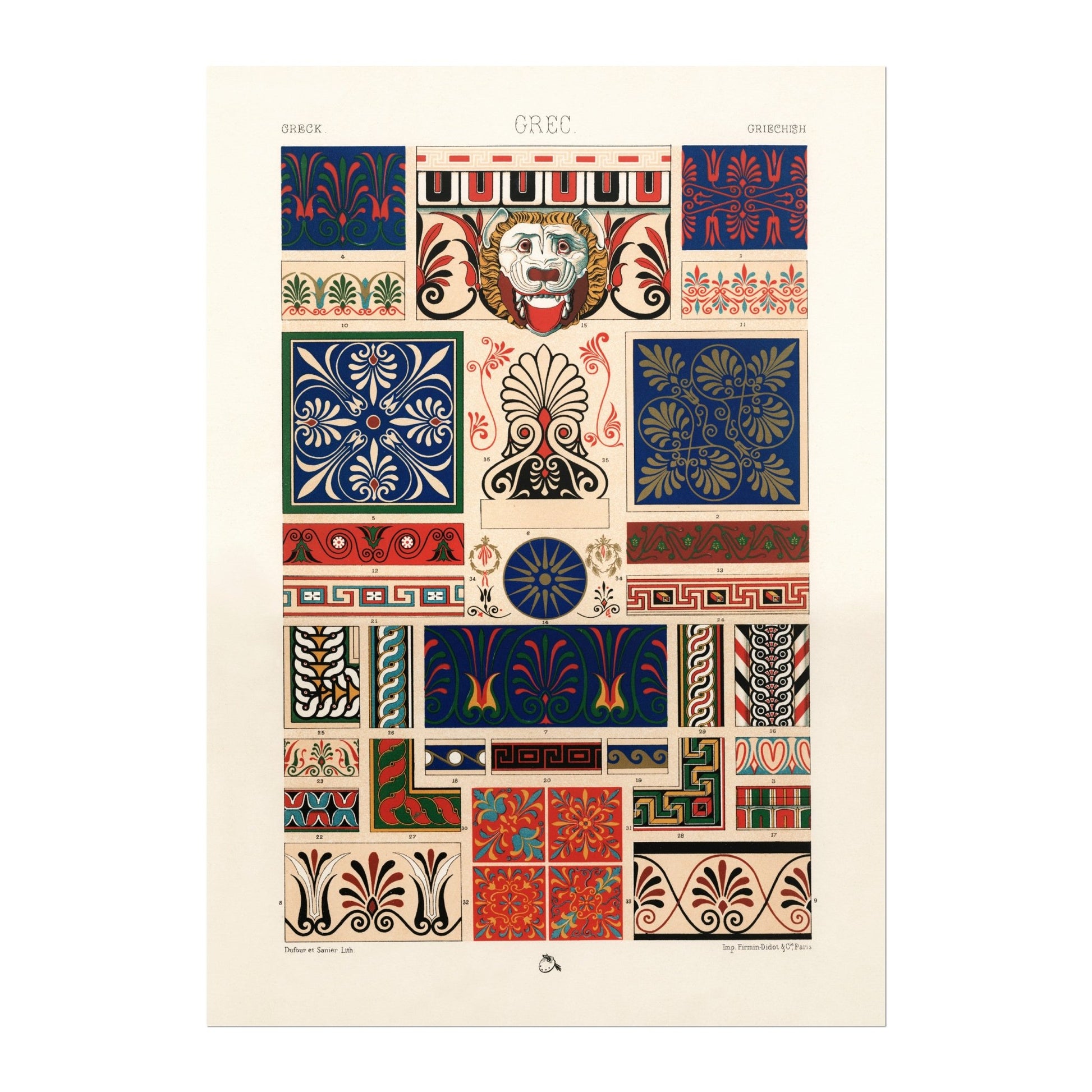 ALBERT RACINET - Greek Pattern Lithograph from 'L'ornement Polychrome' 1 (Giclée Art Print) - Pathos Studio - Art Prints