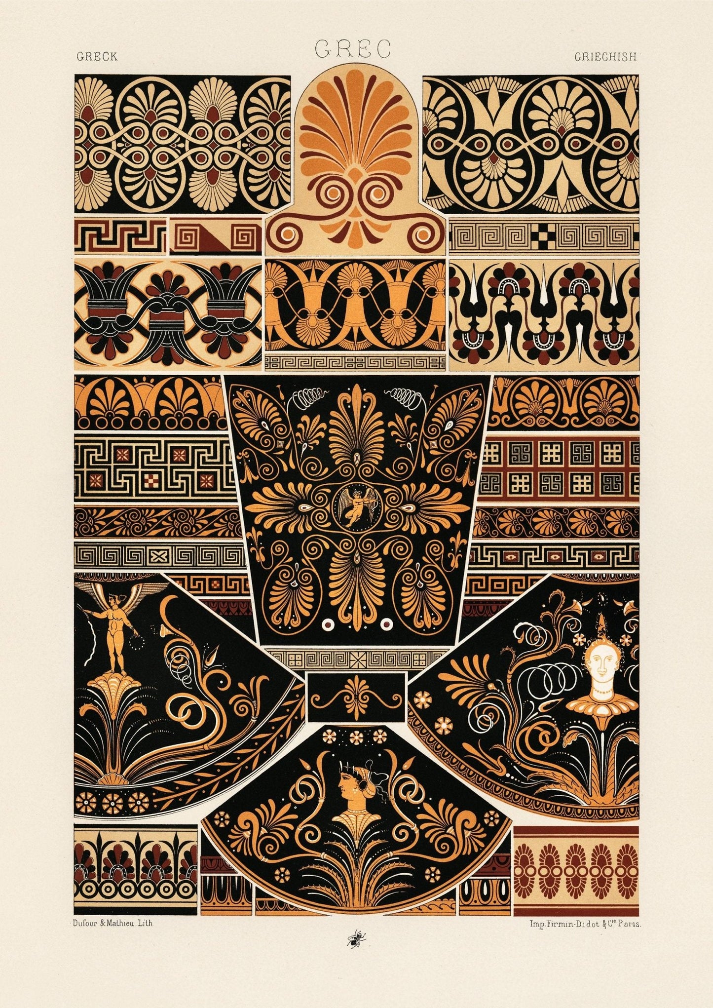 ALBERT RACINET - Lithographie mit griechischem Muster aus „L'ornement Polychrome“