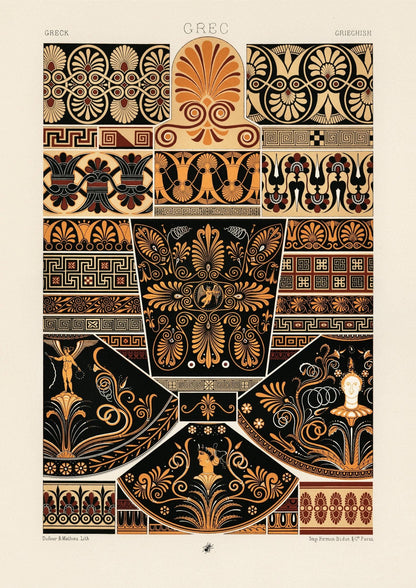 ALBERT RACINET - Greek Pattern Lithograph from 'L'ornement Polychrome'