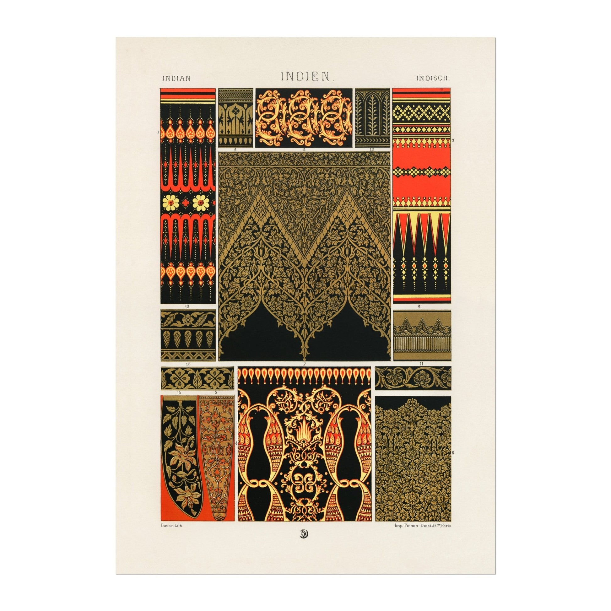 ALBERT RACINET - Indian Pattern Lithograph from 'L'ornement Polychrome' 1 (Giclée Art Print) - Pathos Studio - Art Prints