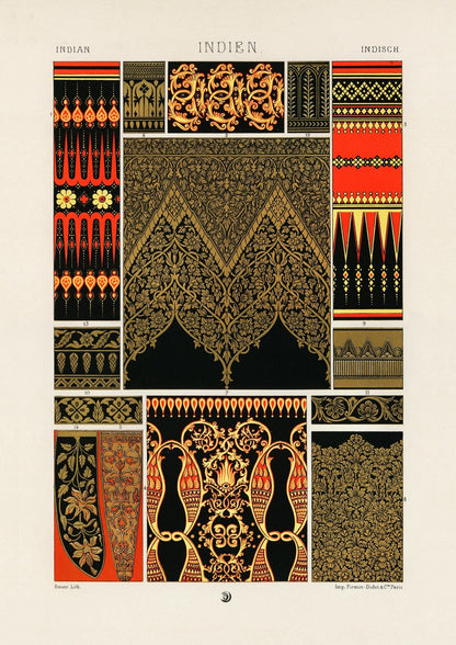 ALBERT RACINET - Indian Pattern Lithograph from 'L'ornement Polychrome'