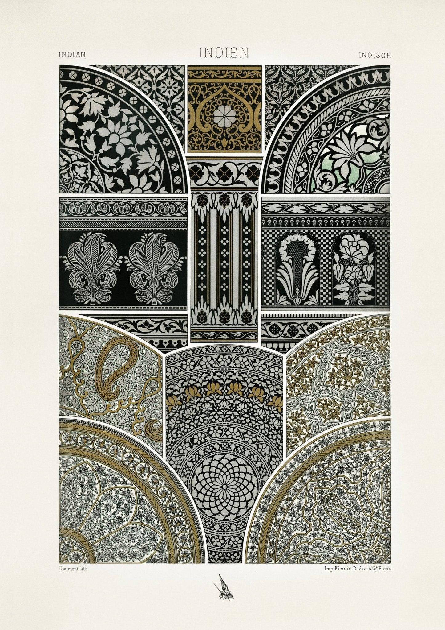 ALBERT RACINET - Lithographie mit indischen Mustern aus „L'ornement Polychrome“