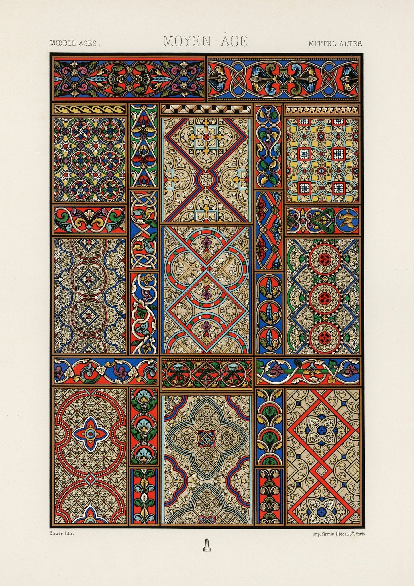 ALBERT RACINET - Lithographie à motif moyen-âge de 'L'ornement Polychrome'