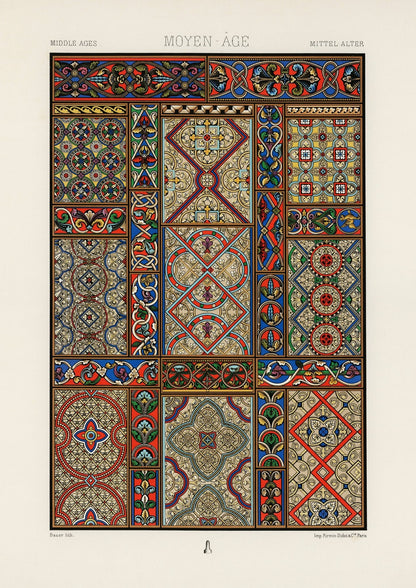 ALBERT RACINET - Middle Ages Pattern Lithograph from 'L'ornement Polychrome'