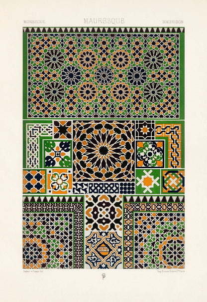 ALBERT RACINET - Moresque Pattern Lithograph from 'L'ornement Polychrome'