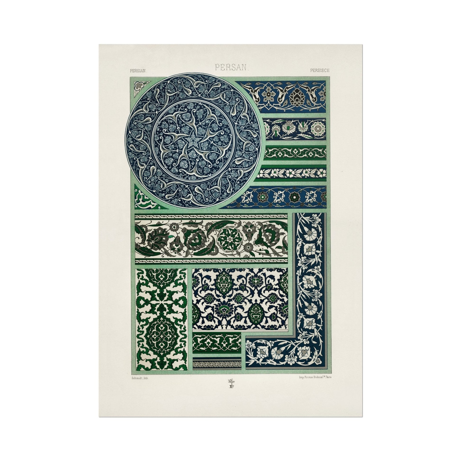 ALBERT RACINET - Persian Pattern Lithograph from 'L'ornement Polychrome' 2 (Giclée art print) - Pathos Studio - Art Prints