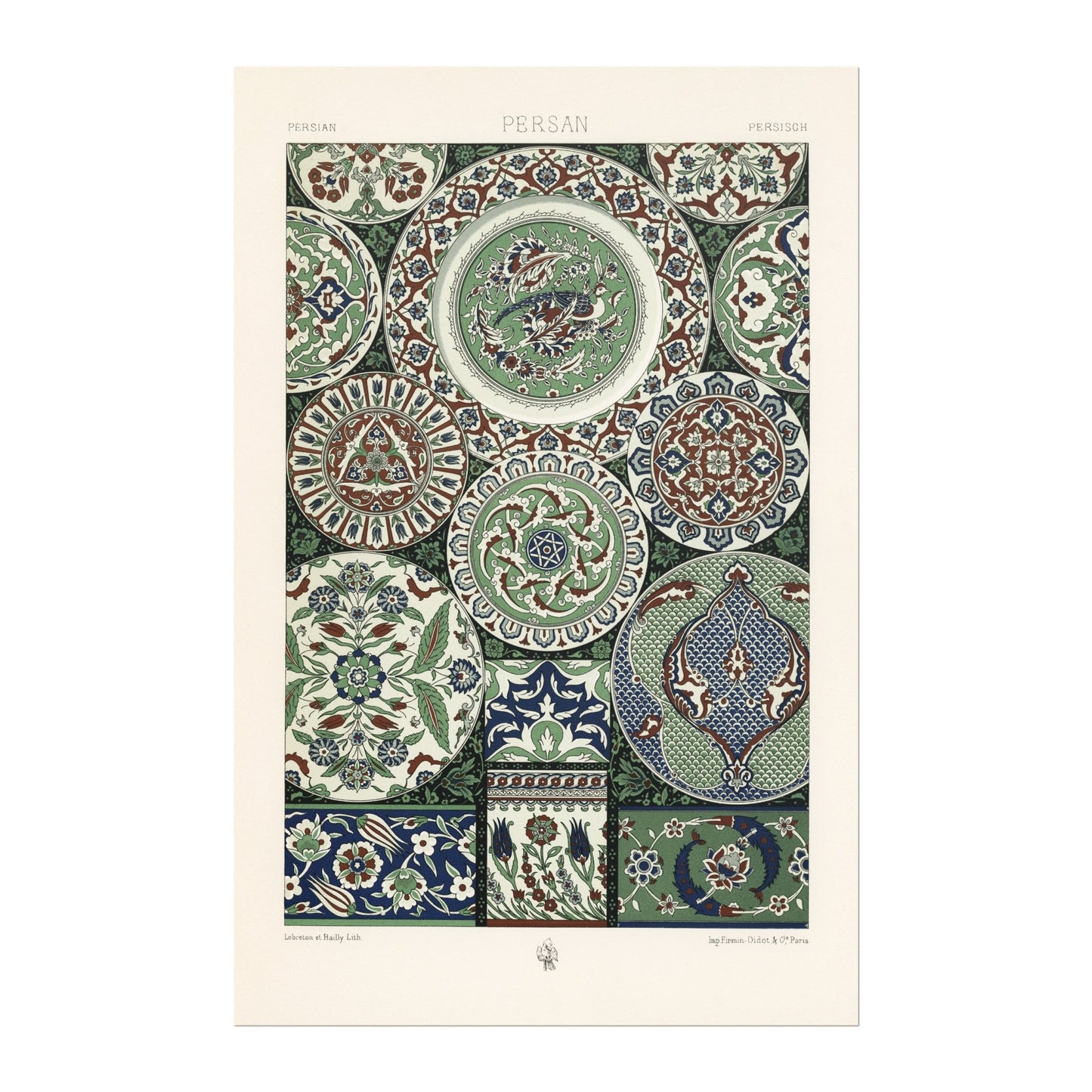 ALBERT RACINET - Persian Pattern Lithograph from 'L'ornement Polychrome' 3 (Giclée art print) - Pathos Studio - Art Prints