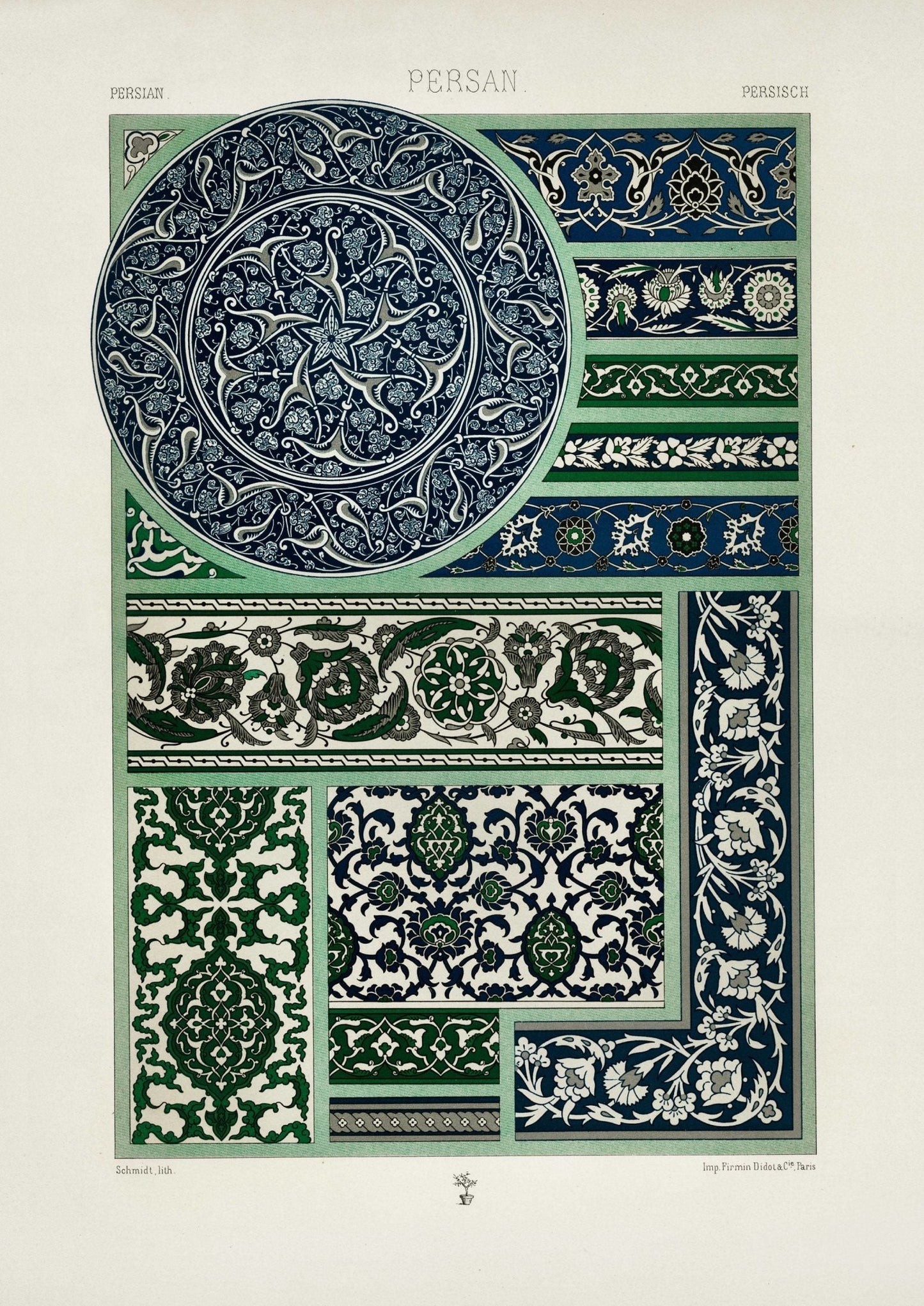 ALBERT RACINET - Lithographie à motif persan de 'L'ornement Polychrome'