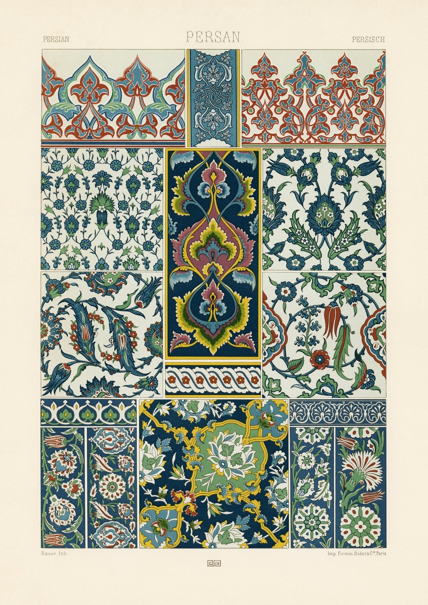 ALBERT RACINET - Lithographie mit persischem Muster aus „L'ornement Polychrome“