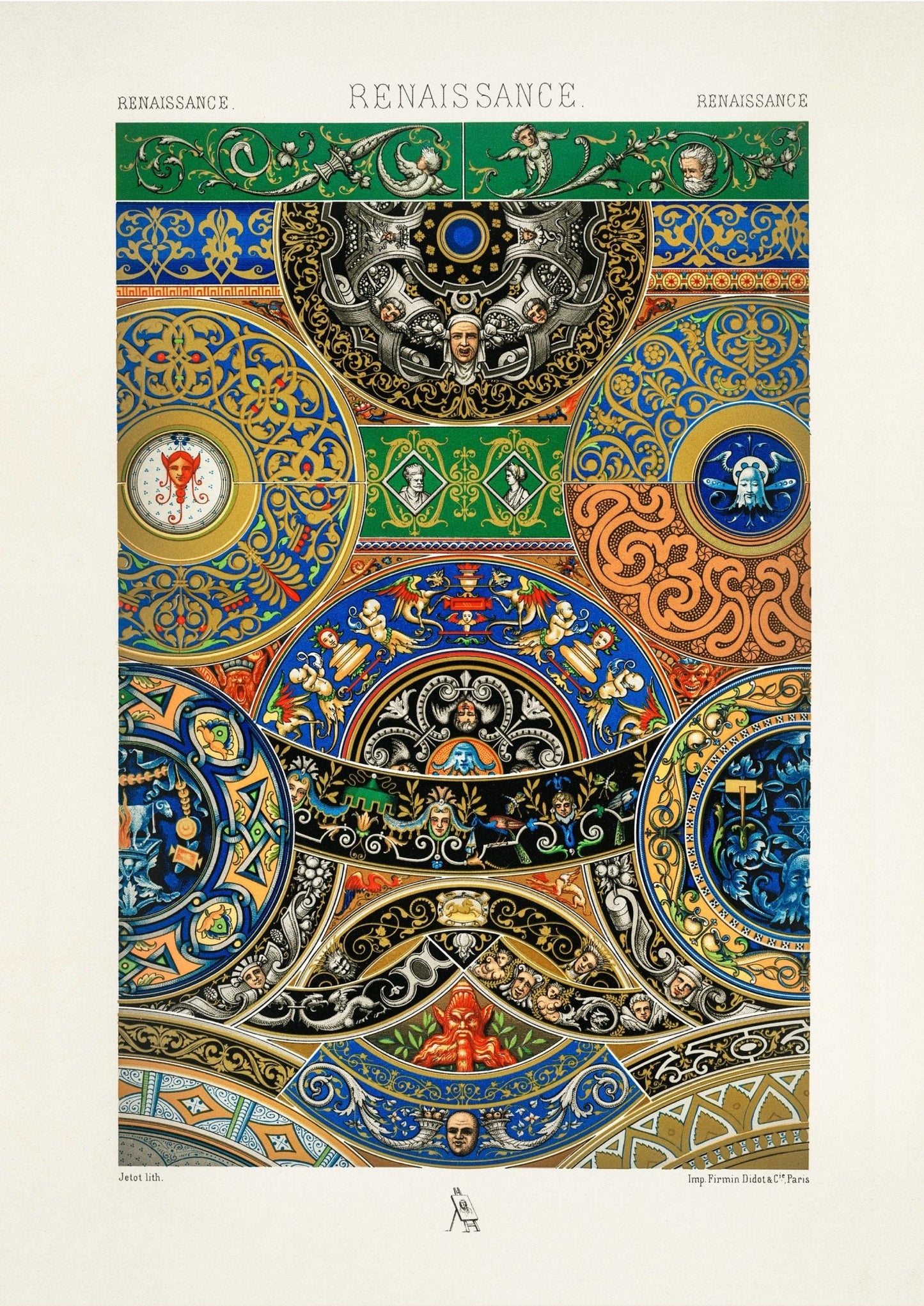 ALBERT RACINET - Renaissance Pattern Lithograph from 'L'ornement Polychrome'