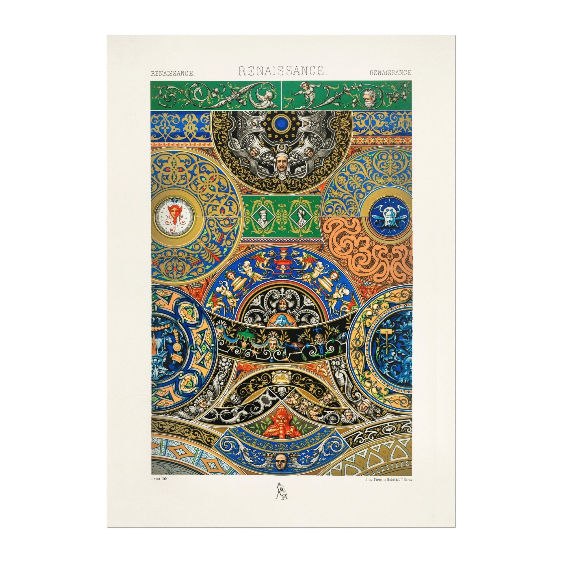 ALBERT RACINET - Renaissance Pattern Lithograph from 'L'ornement Polychrome' 3 (Giclée Art Print) - Pathos Studio - Art Prints