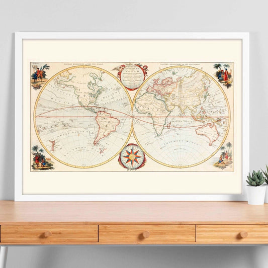 Bowles’ New Pocket Map Of The World (Vintage Poster) - Pathos Studio - Art Prints