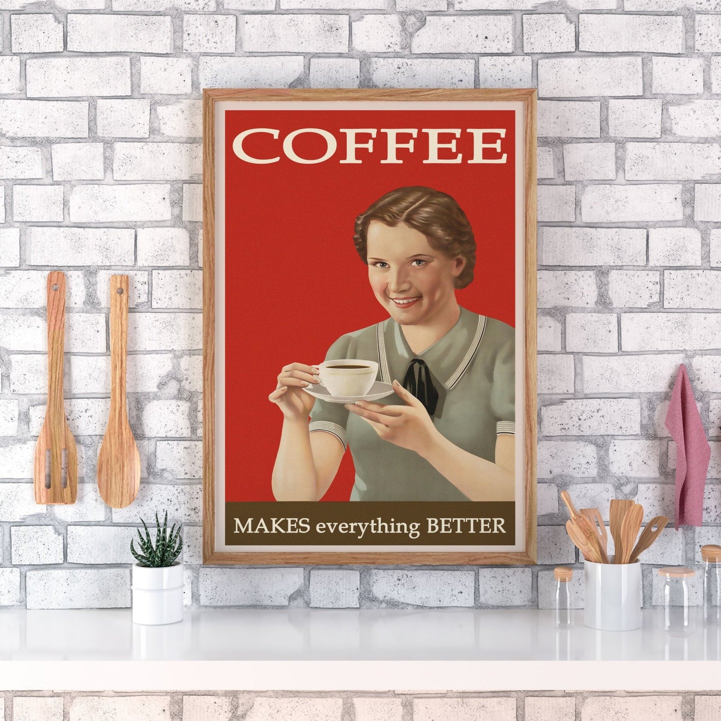 Kaffee macht alles besser – Vintage-Slogan-Poster