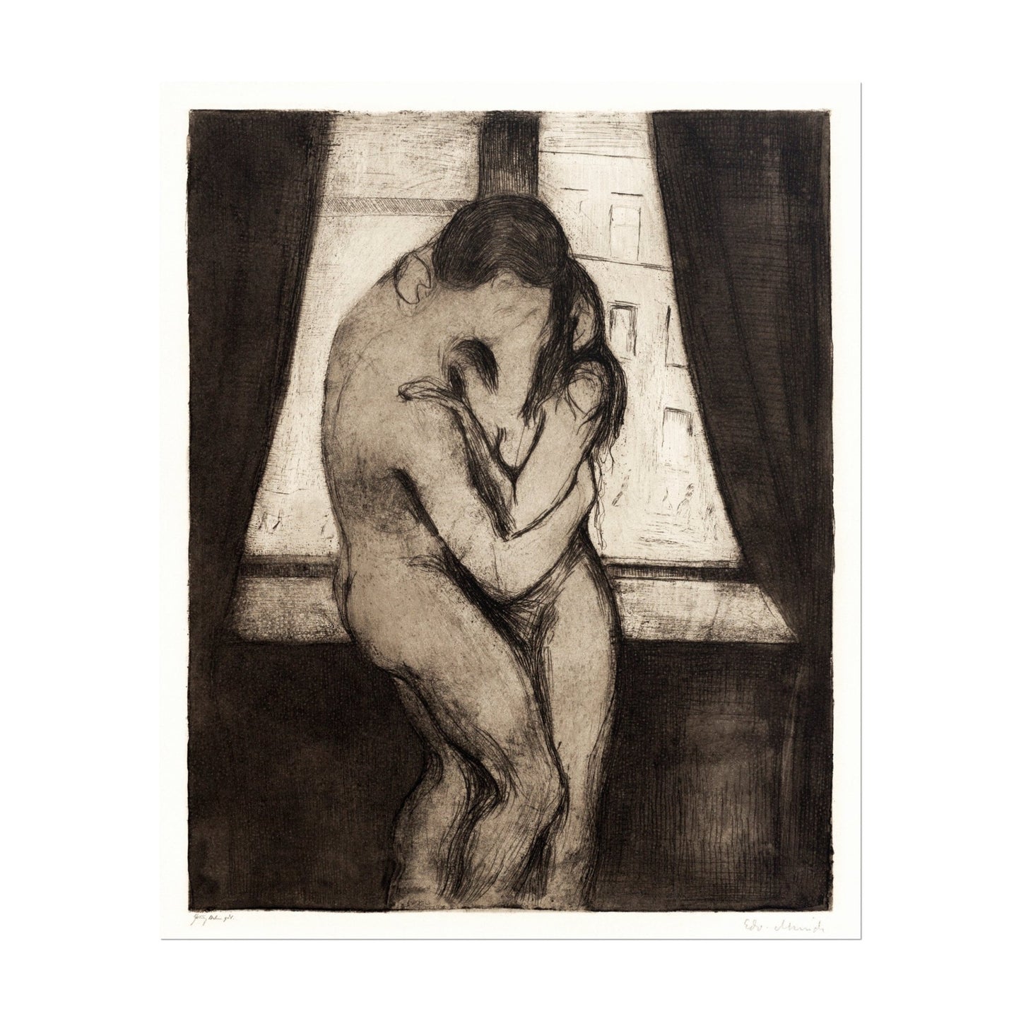 EDVARD MUNCH - The Kiss (Hi-Res Expressionist Giclée Modern Sketch Art Print) also available Framed - Pathos Studio - Art Prints