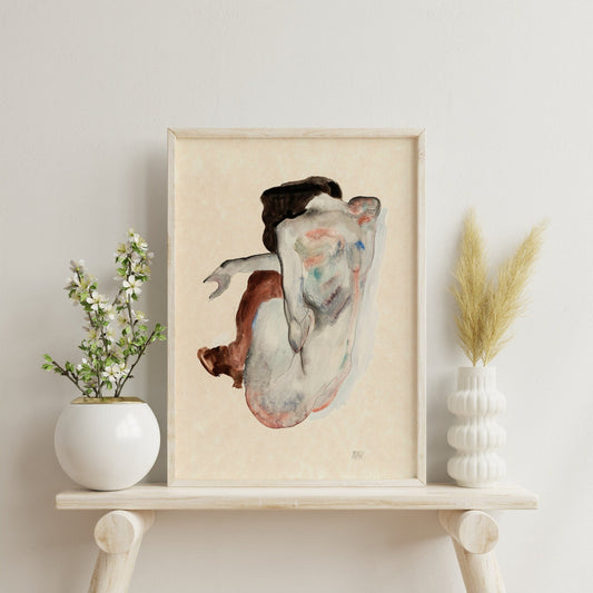 EGON SCHIELE - Crouching Nude In Shoes And Stockings - Pathos Studio - Art Prints