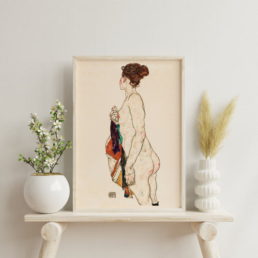 EGON SCHIELE - Standing Nude Woman With A Patterned Robe - Pathos Studio - Art Prints