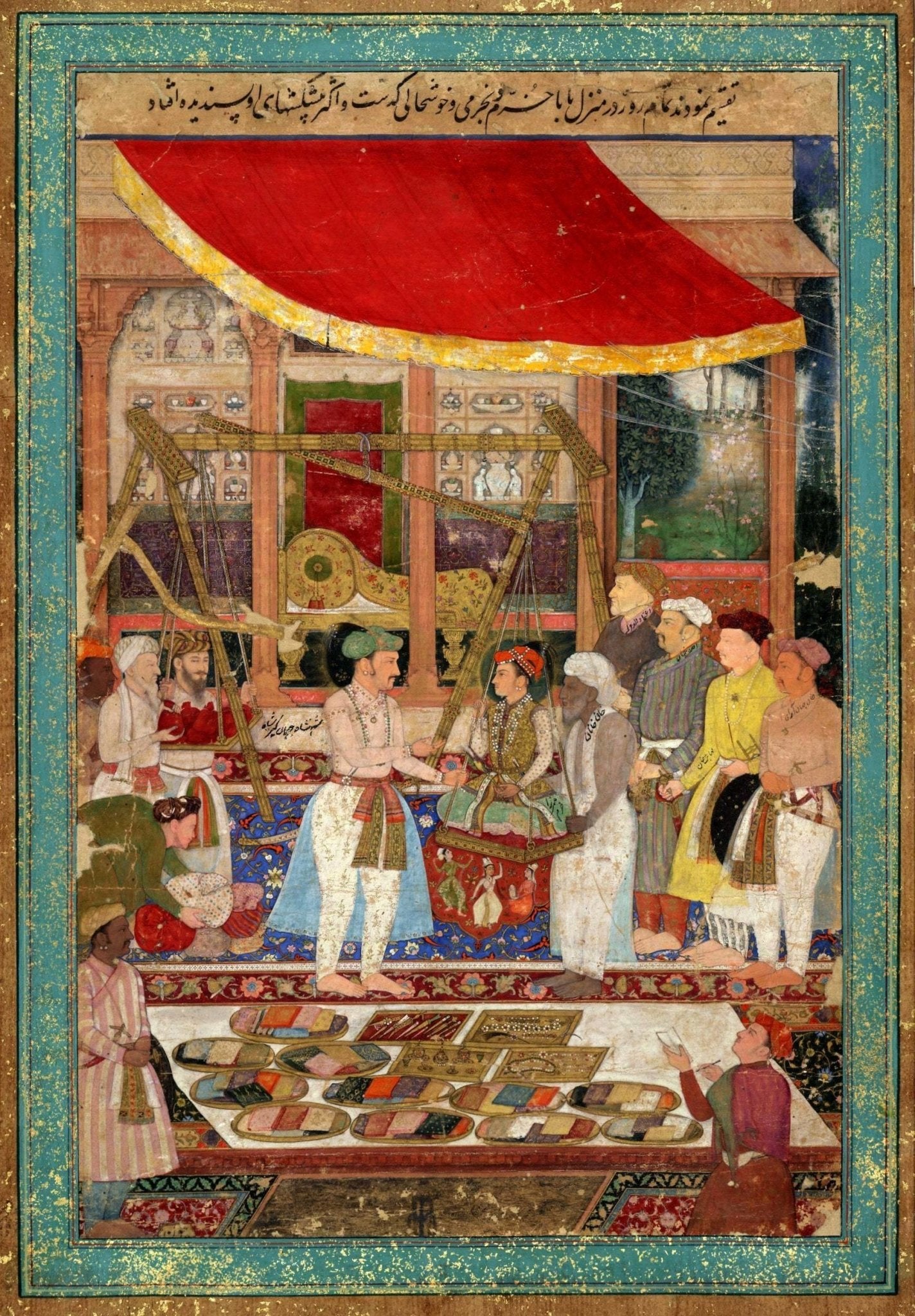 Emperor Jahangir and Khurram by Manohar (Traditional Indo Persian Miniature Art)