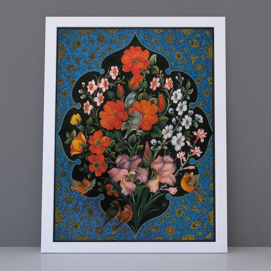 Gol-o-Morgh (Blume und Vogel) Traditionelle persische/islamische Tazhib-Kunst