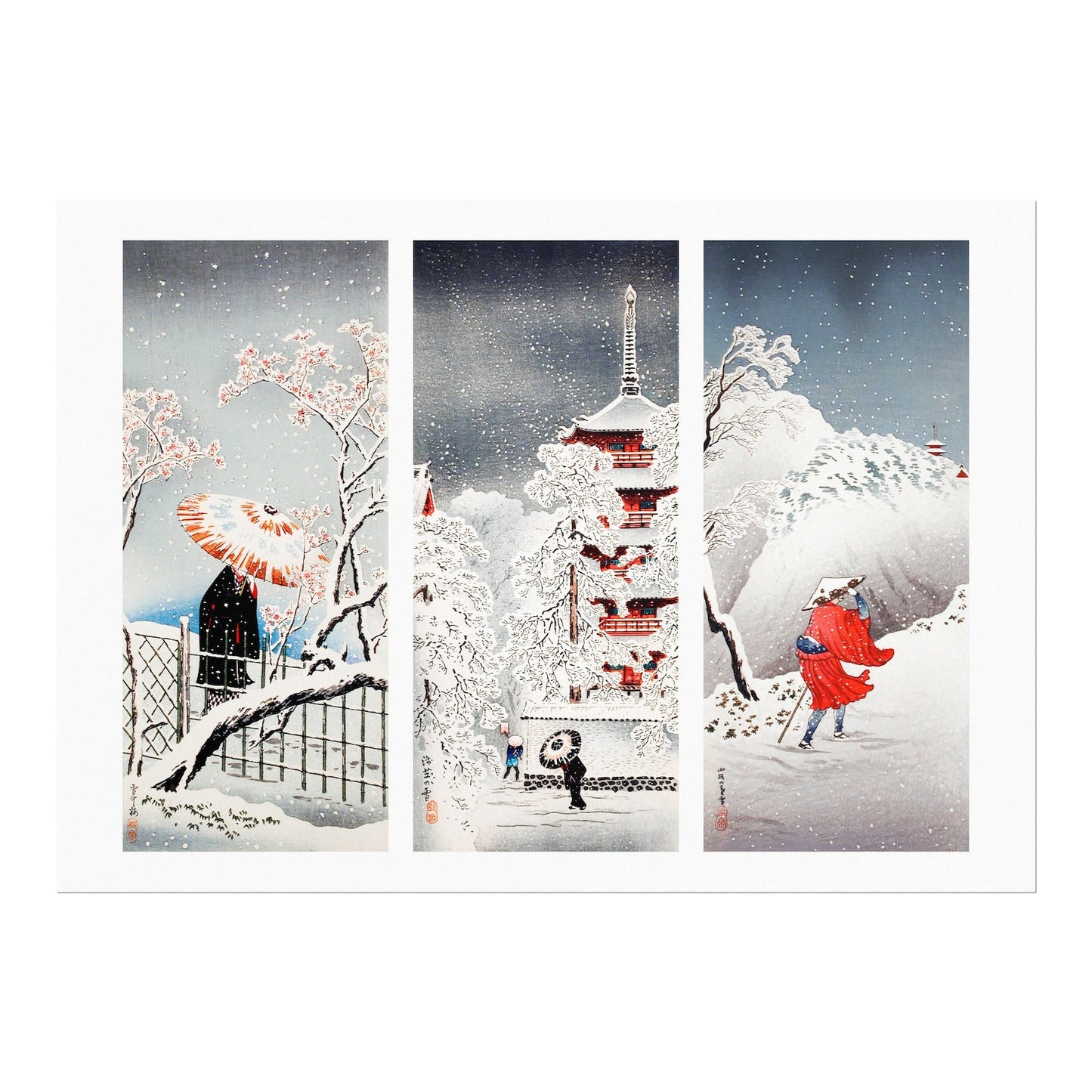 HIROAKI TAKAHASHI – Pflaumenbaum im Schnee / Schnee in Asakusa / verschneiter Abend