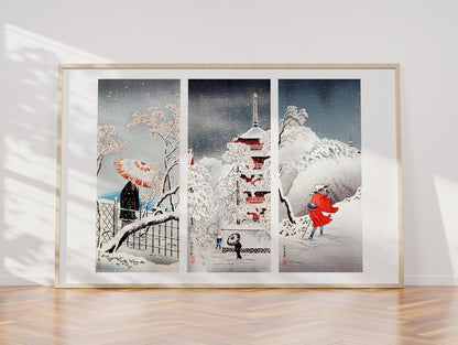 HIROAKI TAKAHASHI – Pflaumenbaum im Schnee / Schnee in Asakusa / verschneiter Abend