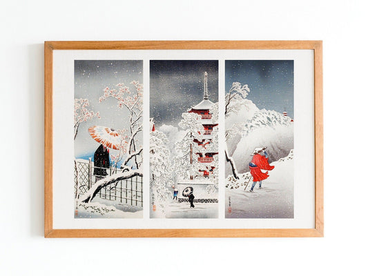 HIROAKI TAKAHASHI - Prunier dans la neige / Neige à Asakusa / Soirée enneigée