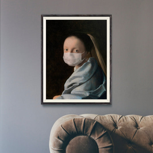 JOHANNES VERMEER - Étude d'une jeune femme, avec masque facial (peinture classique retouchée)