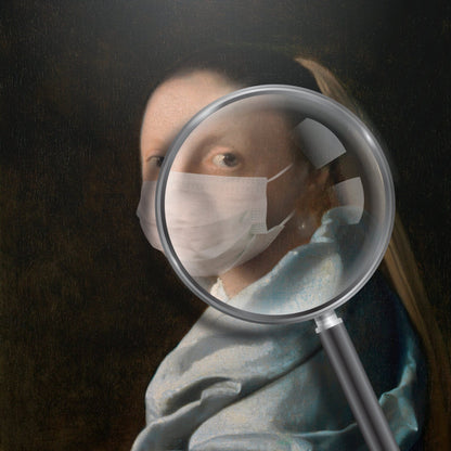 JOHANNES VERMEER - Étude d'une jeune femme, avec masque facial (peinture classique retouchée)