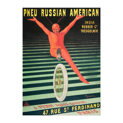 LEONETTO CAPPIELLO - Pneus de vélo russo-américains (Affiche publicitaire ancienne)