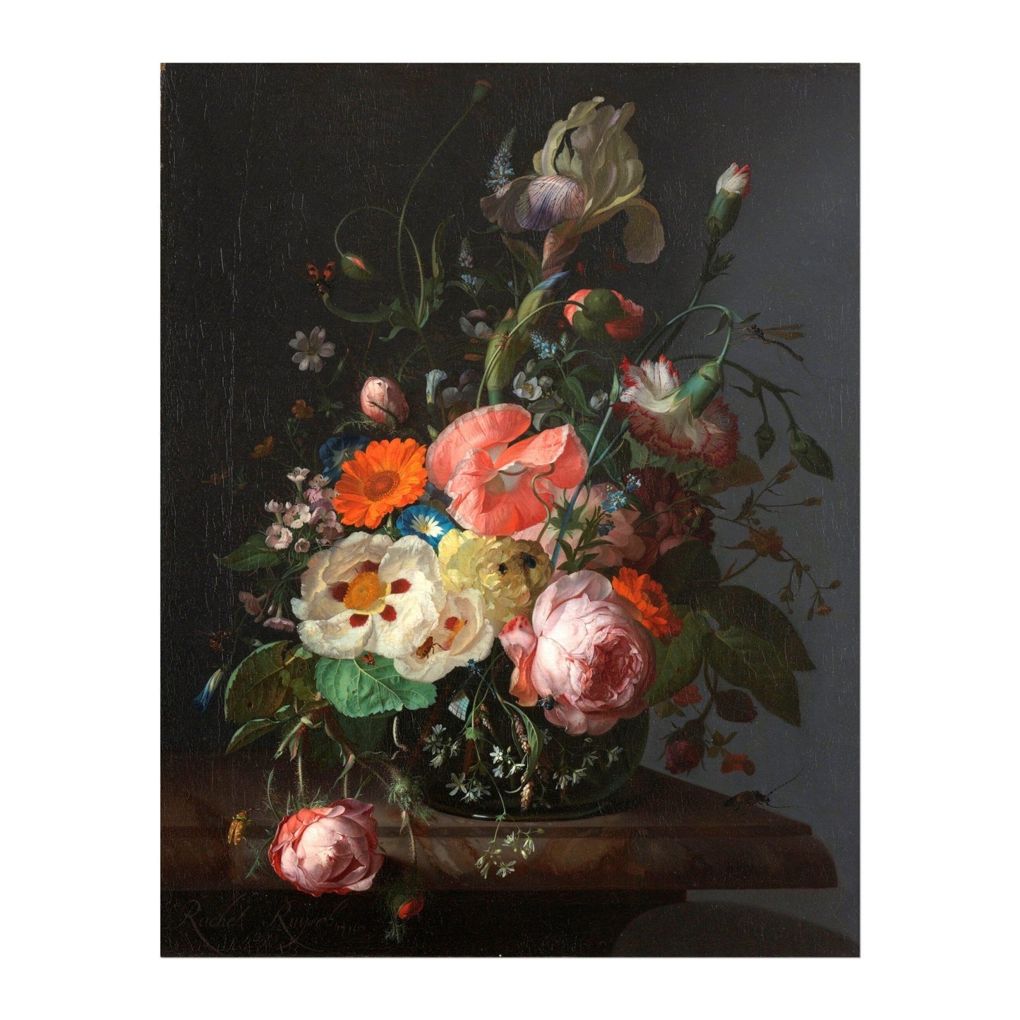 RACHEL RUYSCH - Still Life With Flowers On A Marble Tabletop - Pathos Studio - Art Prints