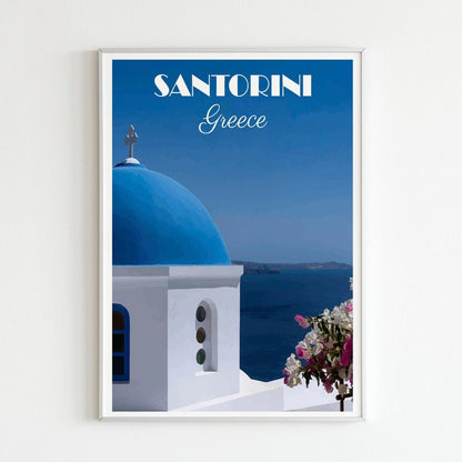 Santorin - Affiche de voyage vintage en Grèce