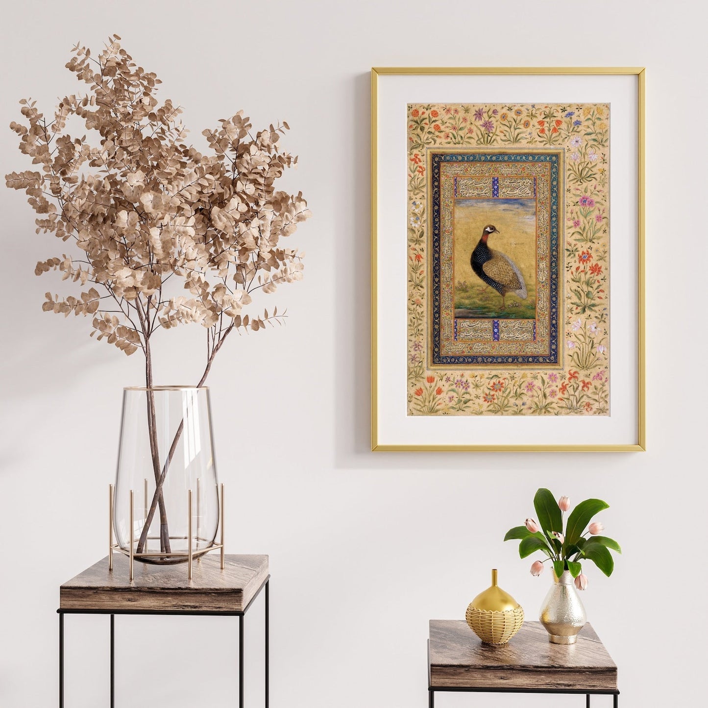 Set of 3 Birds & Deer (Traditional Persian Miniature Art) - Pathos Studio -