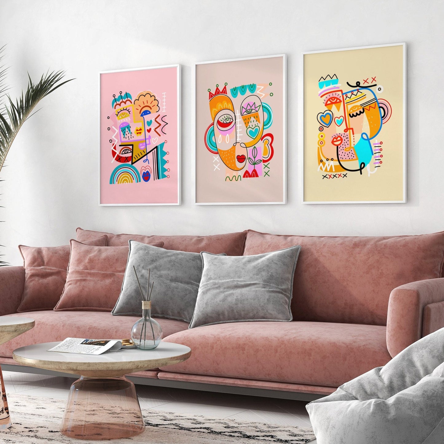 Set of 3 Colourful Abstract Face Prints - Pathos Studio - Art Print Sets