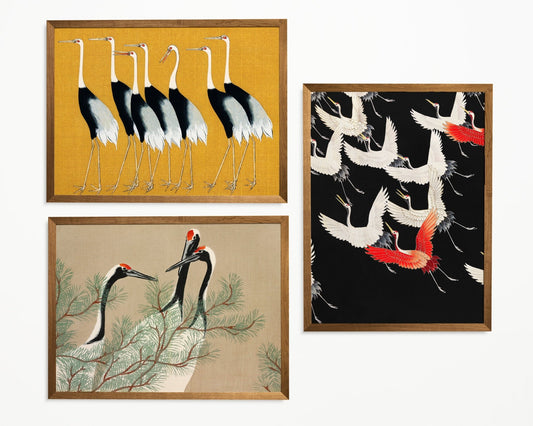 Set of 3 Japanese Prints of Cranes