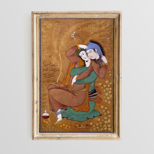The Lovers by Reza Abbasi (Traditional Persian Miniature Painting)