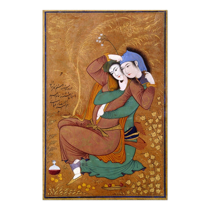The Lovers by Reza Abbasi (Traditional Persian Miniature Painting)