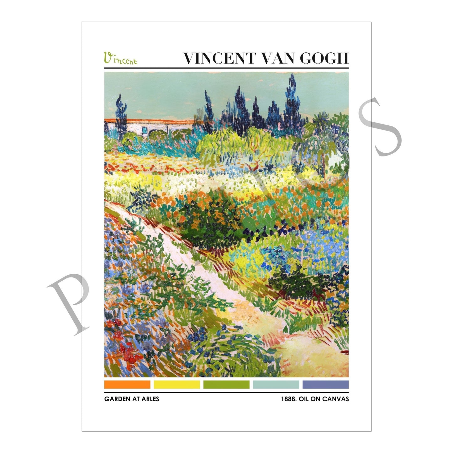 VINCENT VAN GOGH - Garden At Arles (Color Palette Print) - Pathos Studio - Art Prints