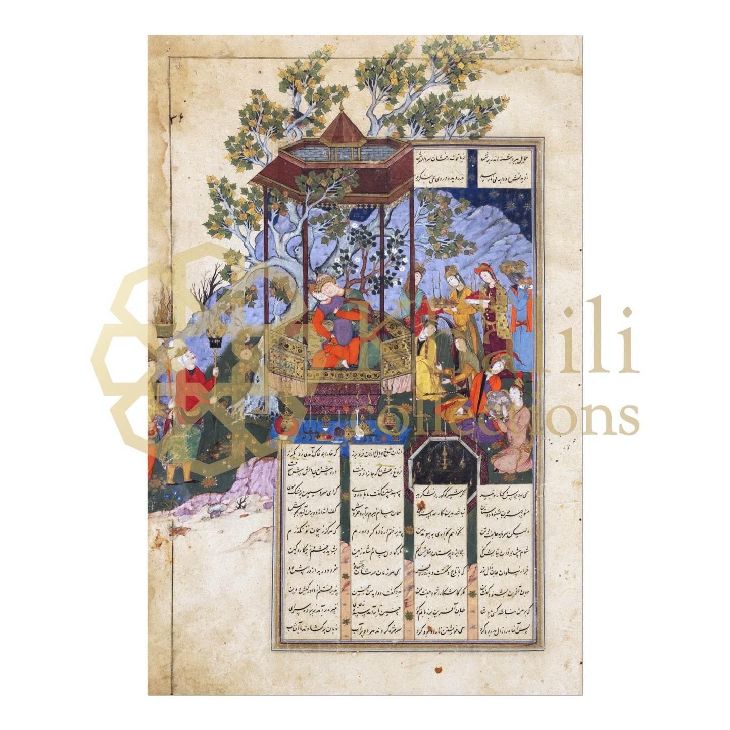 Zal Meets Rudabah In Her Pavilion (Antique Persian Art from Shahnameh) - Pathos Studio - Art Prints